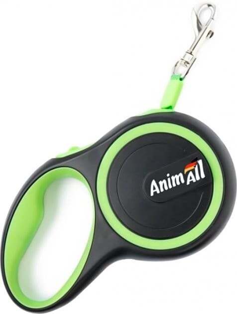 Повідець-рулетка AnimAll L до 50 кг, 5 м салатово-чорний