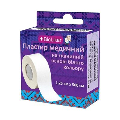 Пластир медичний Biolikar на тканинній основі білий 1,25 см x 500 см
