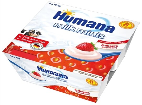 Продукт кисломолочний Humana з полуницею для дітей з 8 місяців, 4 х 100 г