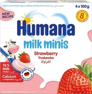 Продукт кисломолочний Humana з полуницею для дітей з 8 місяців, 4 х 100 г