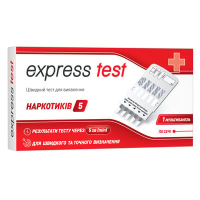 Тест Express Test мультипанель-5 для одночасного виявлення 5 видів наркотиків у сечі, 1 штука
