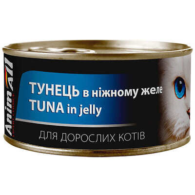 Корм вологий для дорослих котів AnimAll тунець в ніжному желе, 85 г