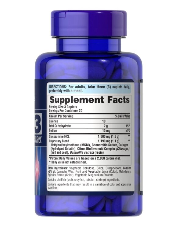 Глюкозамін хондроїтин та МСМ Puritan's Pride Glucosamine Chondroitin MSM Double Strength, 60 каплет