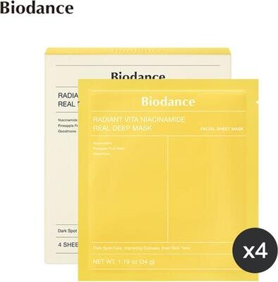 Маска для обличчя Biodance Radiant Vita Niacinamide з Ніацинамідом і Ананасовою водою, 4 шт х 19 г