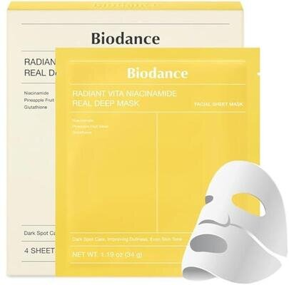 Маска для обличчя Biodance Radiant Vita Niacinamide з Ніацинамідом і Ананасовою водою, 4 шт х 19 г