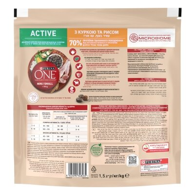 Корм сухий для активних собак малих порід Purina One Mini/Small Active з куркою та рисом, 1,5 кг