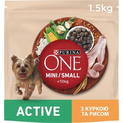 Корм сухий для активних собак малих порід Purina One Mini/Small Active з куркою та рисом, 1,5 кг