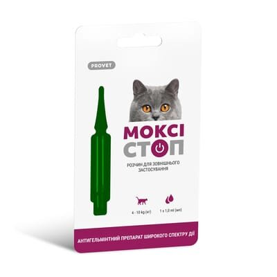 Краплі ProVET Моксістоп для котів масою тіла від 4 до 10 кг, 1 піпетка 1,0 мл