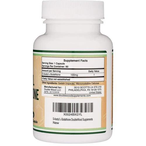 S-ацетил L-глутатіон Double Wood S-Acetyl L-Glutathione 100 мг, 60 капсул