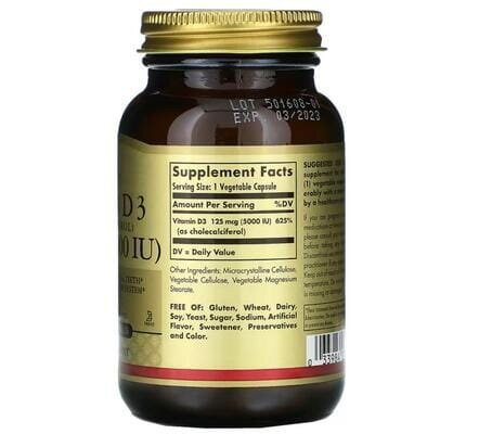 Вітамін Д3 Solgar Vitamin D3 (Cholecalciferol) 125 мкг (5000 МО) вег. капсули №120