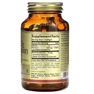 Вітамін Е Solgar Vitamin E 268 мг (400 МО) d-Alpha Tocopherol & Mixed Tocopherols вег. капсули №100