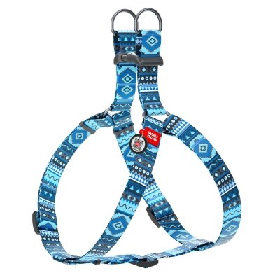 Шлея для собак Collar WAUDOG Nylon Етно синій, з QR паспортом ширина 15 мм, довжина 40-55 см