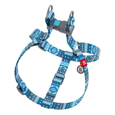 Шлея для собак Collar WAUDOG Nylon Етно синій, з QR паспортом ширина 15 мм, довжина 40-55 см