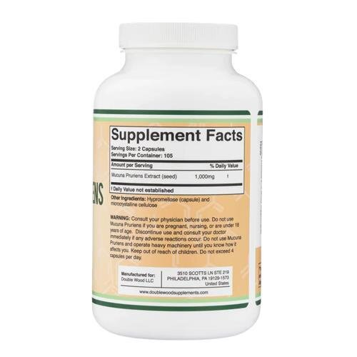 Мукуни пекучої екстракт Double Wood Mucuna Pruriens Extract 1000 мг, 210 капсул