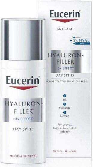 Крем для обличчя Eucerin Hyaluron Filler + 3x Effect SPF15 денний легкий проти зморшок для нормальної та комбінованої шкіри (63924), 50 мл