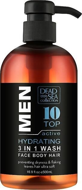 Гель для душу, волосся і обличчя Dead Sea Collection 3 в 1 Top10 для чоловіків, 500 мл