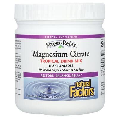 Магній цитрат Natural Factors Stress Relax Magnesium Citrate суміш для приготування напою, тропічних фруктів смак, 250 г