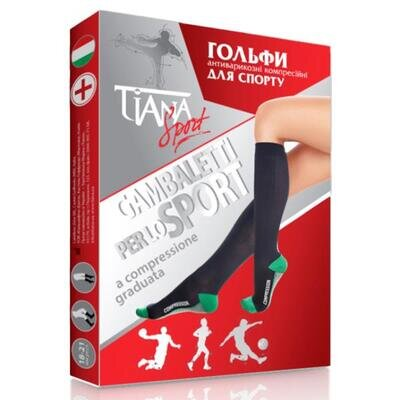Гольфи компресійні Tiana 762 антиварикозні для спорту компресія 18-21 мм рт.ст., колір чорно-зелений, розмір 6