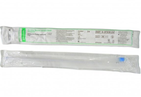 Катетер урологічний Medicare Latex Foley Catheter 3-Way тип Фолея латексний 24 Fr, 3-ходовий, 1 штука
