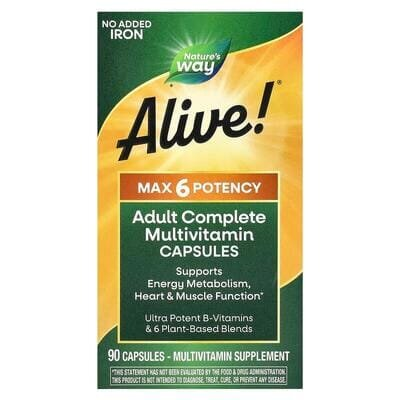 Мультивітаміни Nature's Way Alive! Max6 Potency Multivitamin Without Iron, 90 капсул