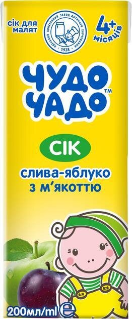 Сік Чудо-Чадо сливово-яблучний з м'якоттю, з цукром, 200 мл
