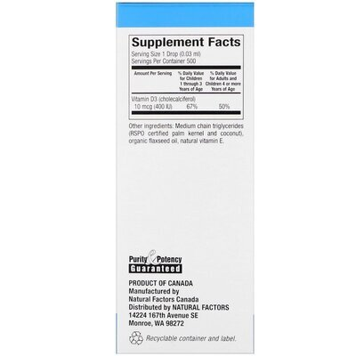 Вітамін D3 для дітей Natural Factors Vitamin D3 for Kids 400 МО, 15 мл