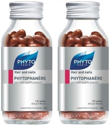 Дієтична добавка Phyto Phytophanеre Hair/Nails для нігтів та волосся, 2 флакони по 120 капсул