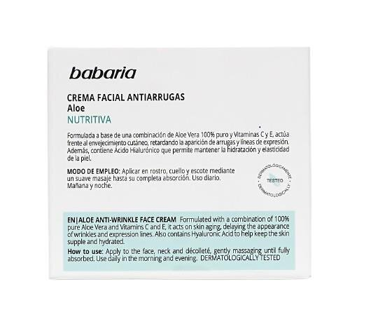 Крем для обличчя Babaria Aloe проти зморшок з алое вера, 50 мл