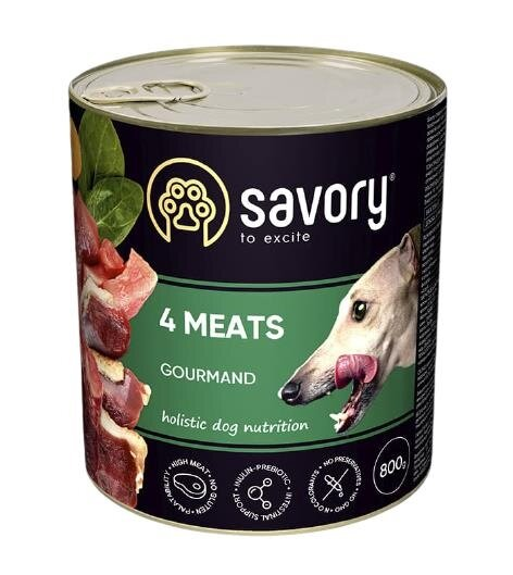 Корм вологий для дорослих собак Savory 30402 з чотирма видами м'яса, 800 г