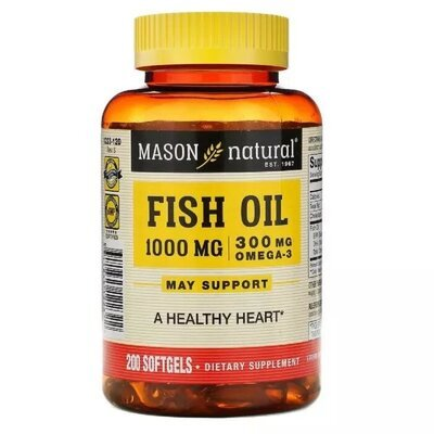 Риб'ячий жир 1000 мг з Омега-3 300 мг Mason Natural Omega-3 Fish Oil, 200 гелевих капсул