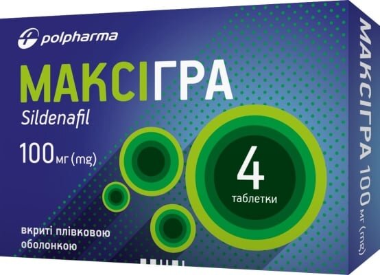 Максігра таблетки, в/плів. обол. по 100 мг №4