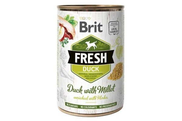 Корм вологий для собак Brit Fresh беззерновий з качкою та пшоном, 400 г