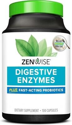 Травні ферменти Zenwise Digestive Enzymes з пробіотиками, 100 капсул
