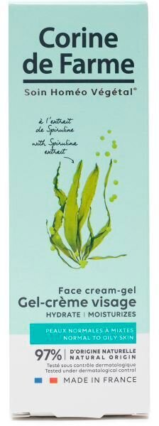 Гель-крем для обличчя Corine de Farme Spirulina Extract зволожуючий для нормальної та жирної шкіри, 50 мл