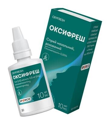 Оксифреш спрей наз. 0.5 мг/мл по 10 мл у конт. поліет.