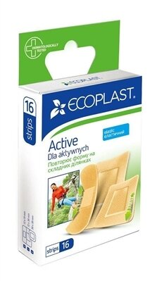 Набір пластирів медичних Ecoplast Active бактерицидних, еластичних, 16 штук