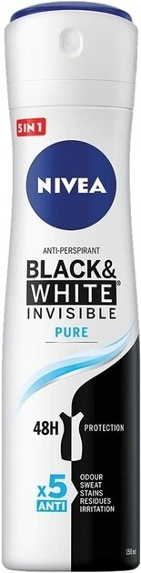 Дезодорант-антиперспірант спрей Nivea Black & White Invisible Pure Чорне та Біле Невидимий Pure 72h (82230), 150 мл
