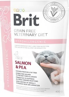Корм сухий для кішок Brit GF Veterinary Diets Cat Hypoallergenic при харчовій непереносимості з лососем та горохом, 400 г