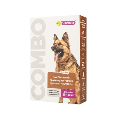 Краплі на холку Vitomax COMBO від екто- та ендо-паразитів для собак 25-40 кг по 4 мл, 3 піпетки