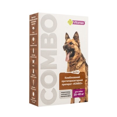 Краплі на холку Vitomax COMBO від екто- та ендо-паразитів для собак 25-40 кг по 4 мл, 3 піпетки