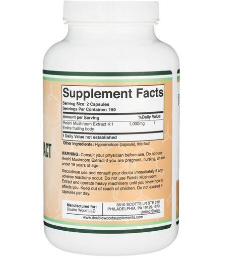 Гриба Рейші екстракт Double Wood Reishi Mushroom Extract 1000 мг, 300 капсул