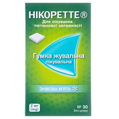 Нікоретте зимова м'ята гумка жув. лікув. по 2 мг №30 (15х2)