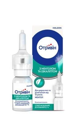 Отривін з ментолом та евкаліптом спрей наз., доз. 0.1 % по 10 мл у флак. з розпил.
