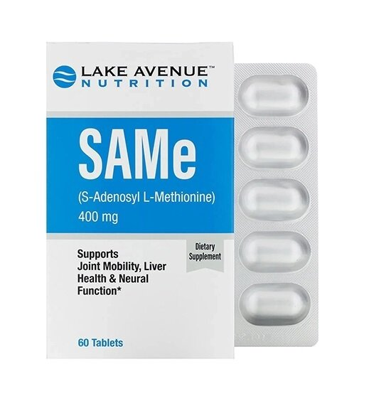 Аденозилметіонін Lake Avenue Nutrition SAMe (S-Adenosyl L-Methionine) 400 мг, 60 таблеток