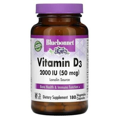Вітамін D3 2000 IU Bluebonnet Nutrition Vitamin D3, 180 рослинних капсул