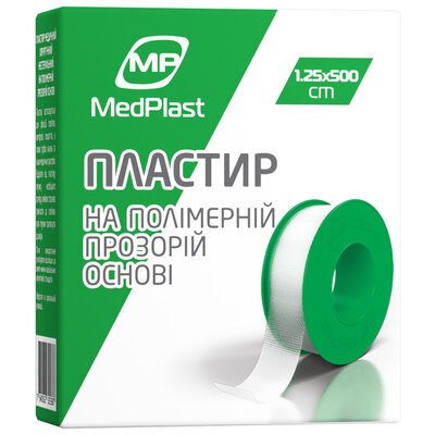 Пластир медичний МР MedPlast на полімерній прозорій основі, 1,25 см х 500 см, 1 штука