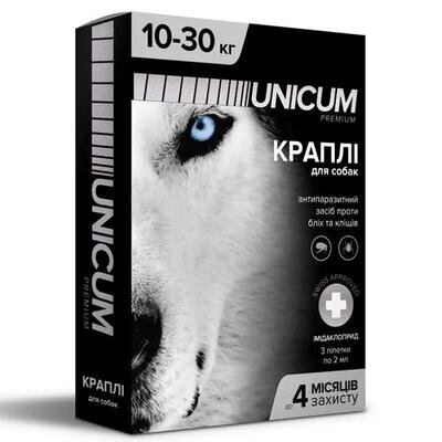 Краплі на холку Unicum Premium від бліх і кліщів для собак вагою 10-30 кг, 1 штука