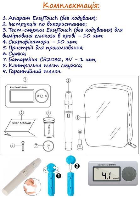 Глюкометр Easy Touch ET-1002 для вимірювання рівня глюкози у крові (без кодування)