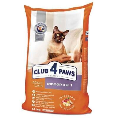 Корм сухий Club 4 Paws Indoor 4in1 для дорослих кішок, що живуть у приміщенні Преміум, 14 кг