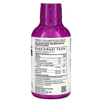 Кальцій та Магній цитрат + Вітамін D3 Bluebonnet Nutrition смак лимона, 472 мл
